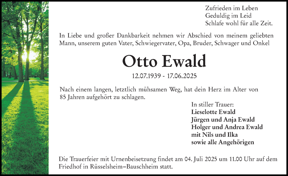  Traueranzeige für Otto Ewald vom 28.06.2025 aus Rüsselsheimer Echo