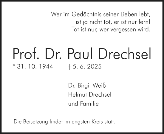 Traueranzeige von Paul Drechsel von Allgemeine Zeitung Mainz