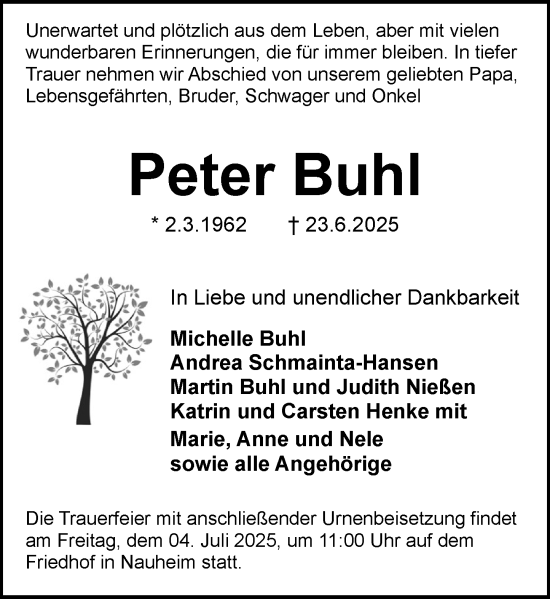 Traueranzeige von Peter Buhl von Rüsselsheimer Echo