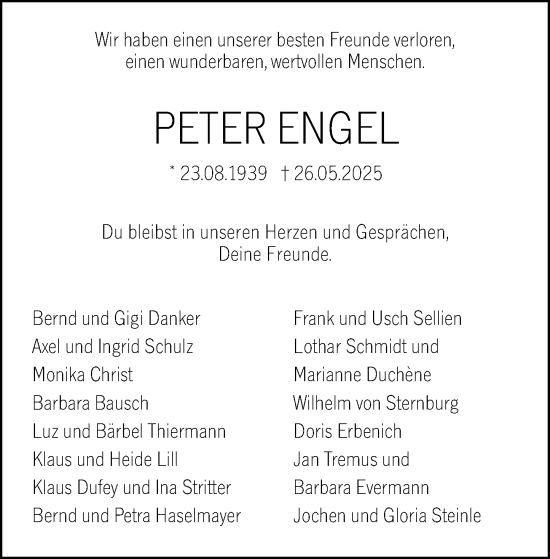 Traueranzeige von Peter Engel von Wiesbadener Kurier