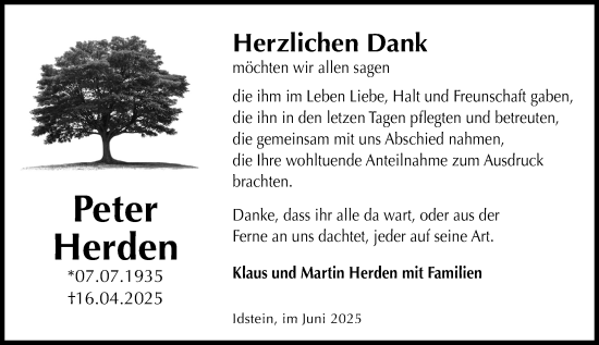 Traueranzeige von Peter Herden von Idsteiner Land/Untertaunus