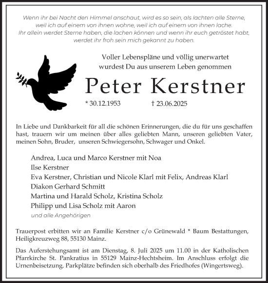 Traueranzeige von Peter Kerstner von Allgemeine Zeitung Mainz