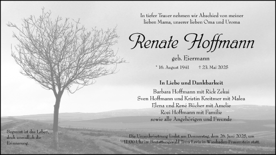 Traueranzeige von Renate Hoffmann von Wiesbadener Kurier