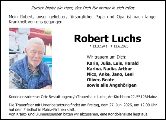 Traueranzeige von Robert Luchs von Allgemeine Zeitung Mainz