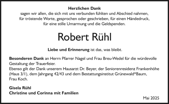 Traueranzeige von Robert Rühl von Allgemeine Zeitung Mainz