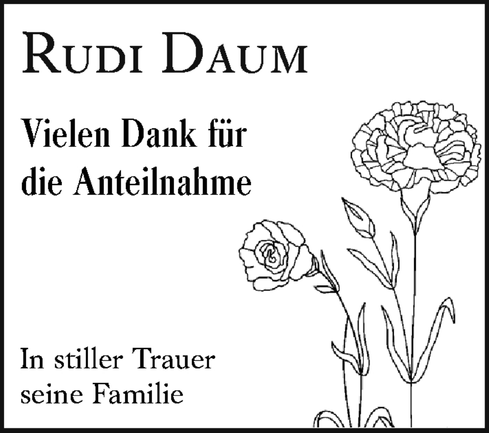  Traueranzeige für Rudi Daum vom 04.06.2025 aus Rüsselsheimer Echo