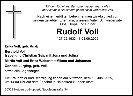 Traueranzeige von Rudolf Voll von Idsteiner Land/Untertaunus
