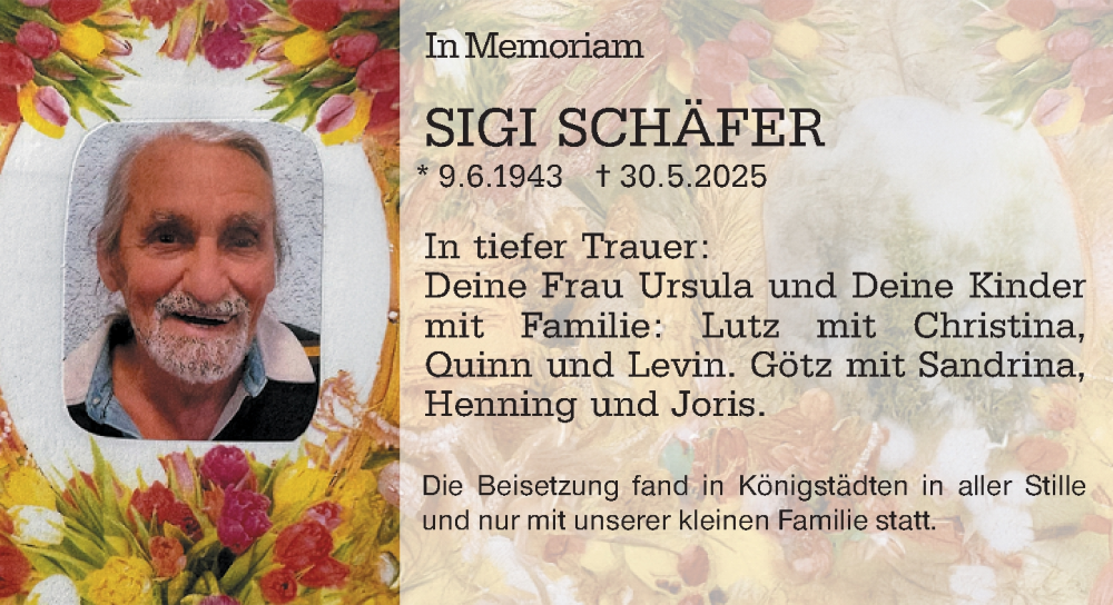  Traueranzeige für Sigi Schäfer vom 21.06.2025 aus Rüsselsheimer Echo