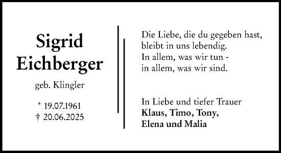 Traueranzeige von Sigrid Eichberger von Wormser Zeitung