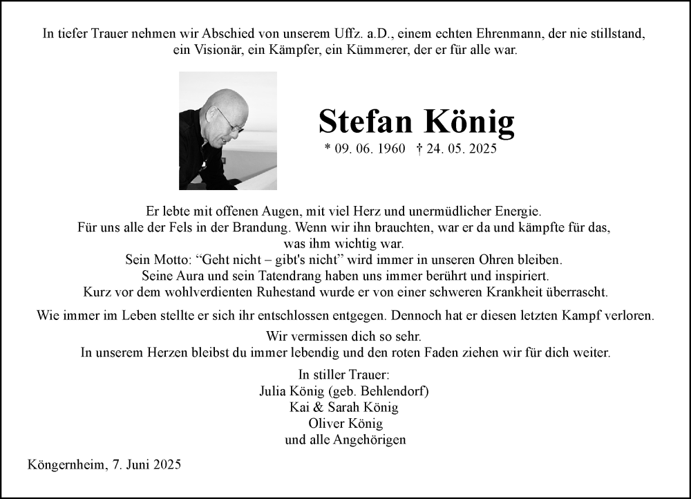  Traueranzeige für Stefan König vom 07.06.2025 aus Allgemeine Zeitung Mainz