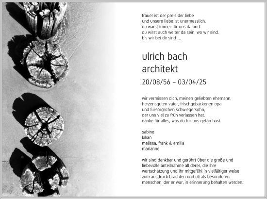 Traueranzeige von Ulrich Bach von Binger-/Ingelheimer Wochenblatt
