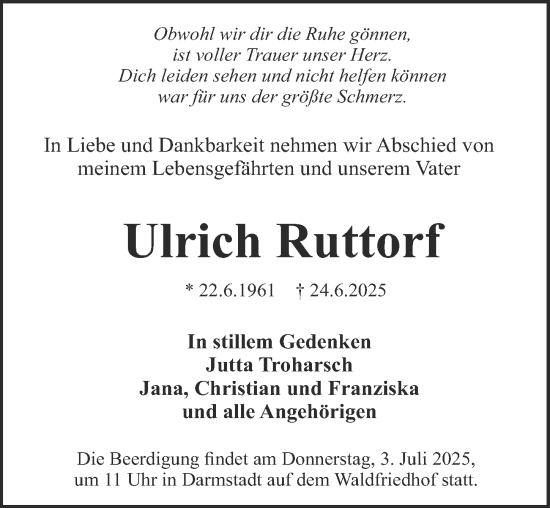 Traueranzeige von Ulrich Ruttorf von Darmstädter Echo