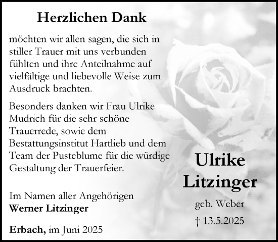 Traueranzeige von Ulrike Litzinger von Camberger Anzeiger