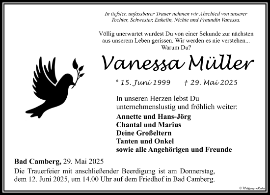 Traueranzeige von Vanessa Müller von Camberger Anzeiger