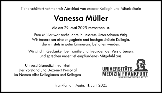 Traueranzeige von Vanessa Müller von Camberger Anzeiger