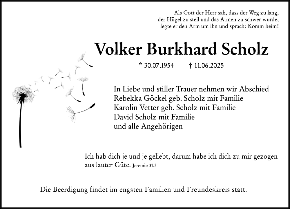  Traueranzeige für Volker Scholz vom 21.06.2025 aus Odenwälder Echo