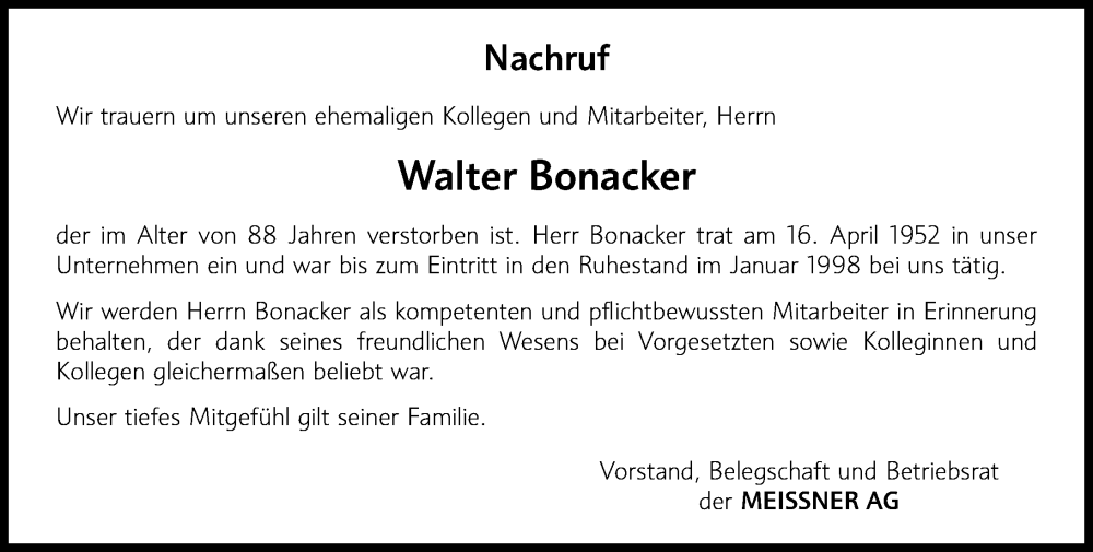  Traueranzeige für Walter Bonacker vom 17.06.2025 aus Hinterländer Anzeiger