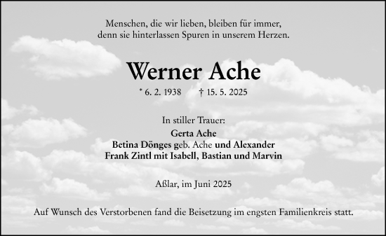 Traueranzeige von Werner Ache von Wetzlarer Neue Zeitung