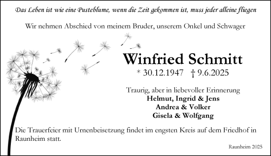 Traueranzeige von Winfried Schmitt von Rüsselsheimer Echo