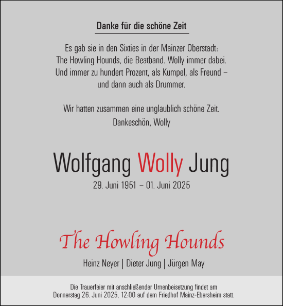 Traueranzeige von Wolfgang Jung von Allgemeine Zeitung Mainz