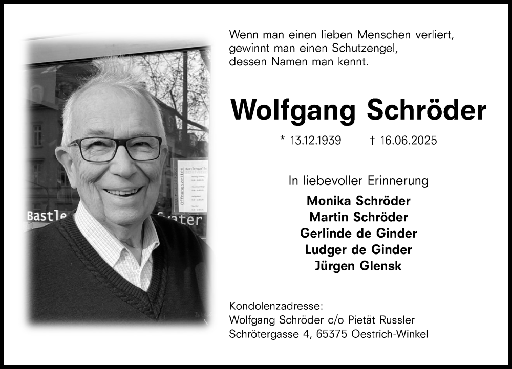  Traueranzeige für Wolfgang Schröder vom 28.06.2025 aus Wiesbadener Kurier