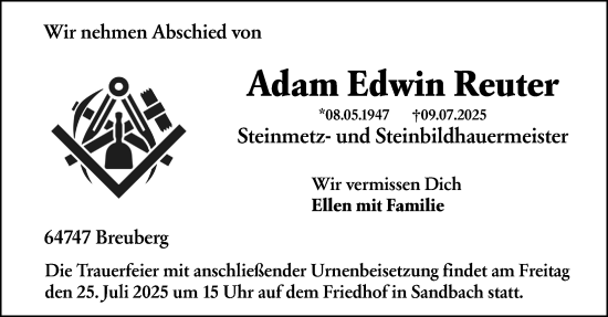 Traueranzeige von Adam  Reuter von Odenwälder Echo