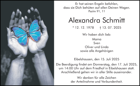 Traueranzeige von Alexandra Schmitt von Dill Block
