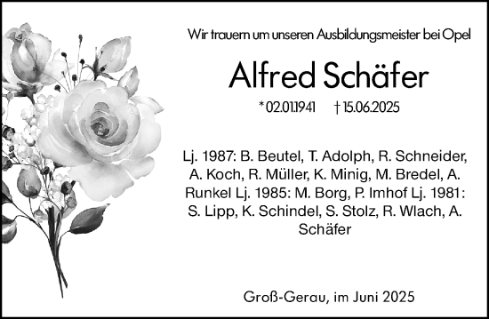 Traueranzeige von Alfred Schäfer von Groß-Gerauer Echo
