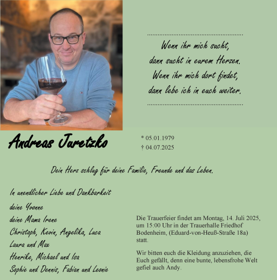 Traueranzeige von Andreas Juretzko von Allgemeine Zeitung Mainz