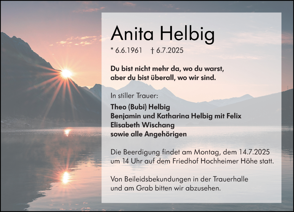  Traueranzeige für Anita Helbig vom 12.07.2025 aus Wormser Zeitung
