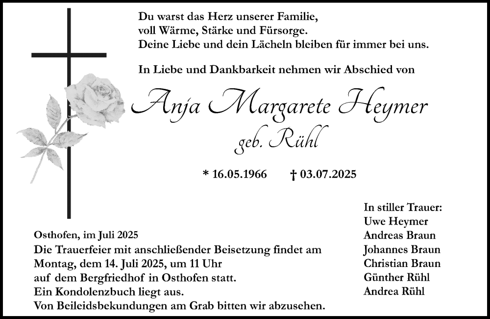 Traueranzeige für Anja Margarete Heymer vom 12.07.2025 aus Allgemeine Zeitung Alzey