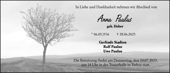 Traueranzeige von Anna Paulus von Groß-Gerauer Echo