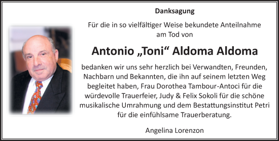 Traueranzeige von Antonio Aldoma von Rüsselsheimer Echo