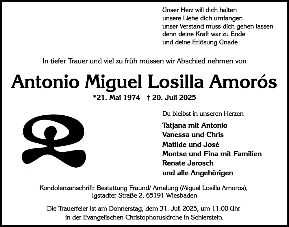  Traueranzeige für Antonio Miguel Losilla Amoros vom 26.07.2025 aus Wiesbadener Kurier