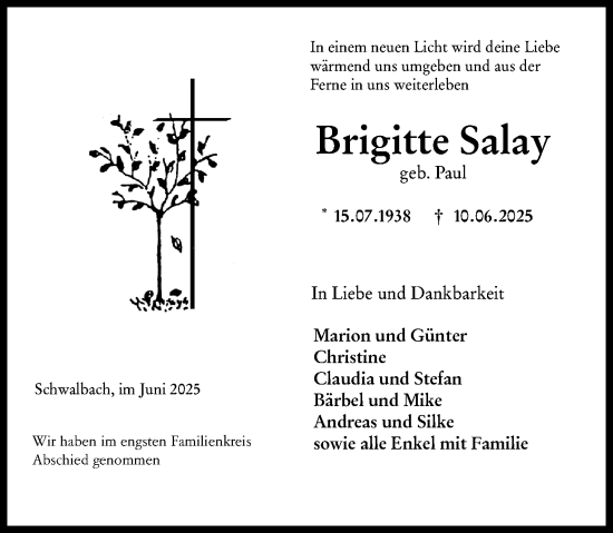 Traueranzeige von Brigitte Salay von Wetzlarer Neue Zeitung