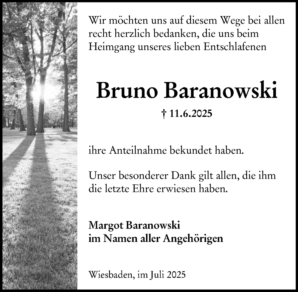  Traueranzeige für Bruno Baranowski vom 05.07.2025 aus Wiesbadener Kurier