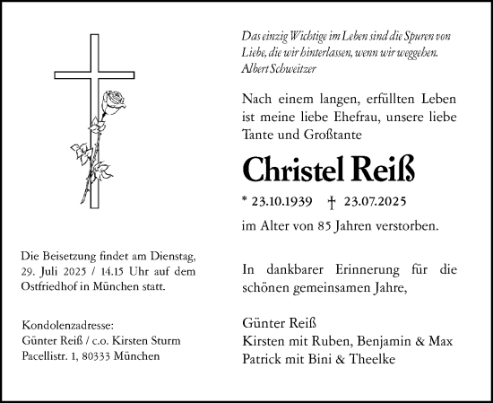 Traueranzeige von Christel Reiß von Allgemeine Zeitung Rheinhessen-Nahe