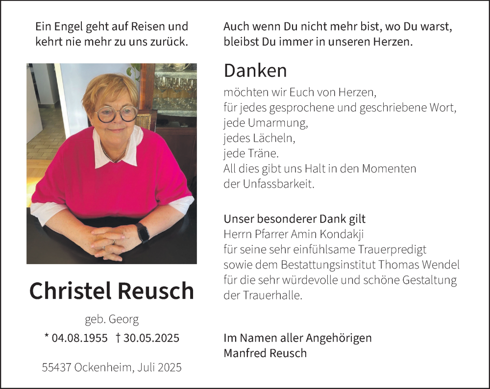 Traueranzeige für Christel Reusch vom 05.07.2025 aus Allgemeine Zeitung Mainz