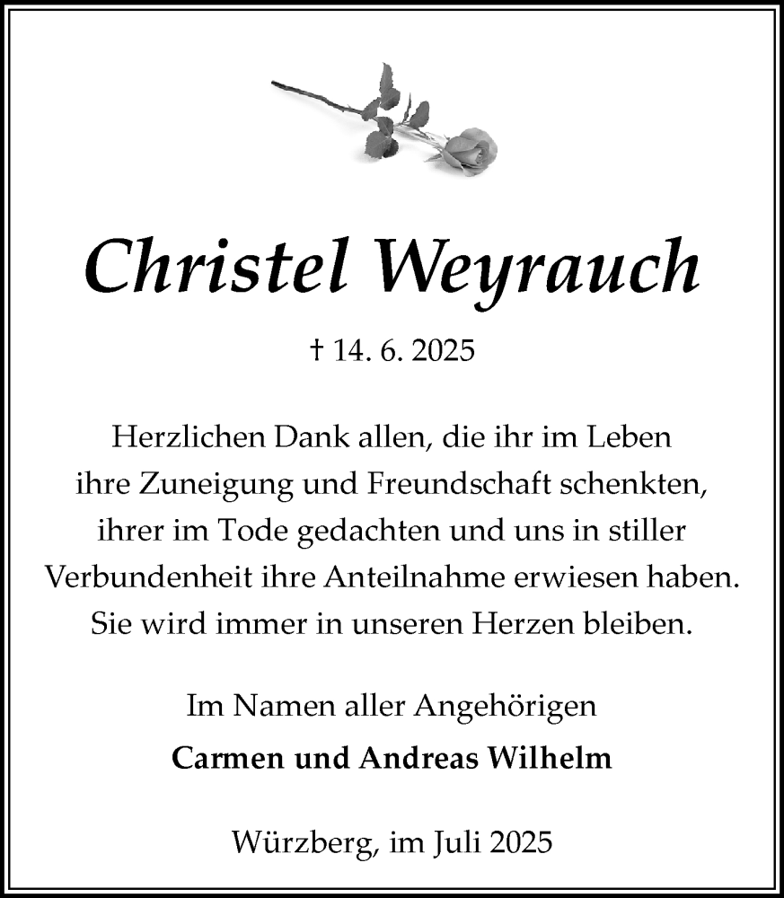  Traueranzeige für Christel Weyrauch vom 12.07.2025 aus Odenwälder Echo