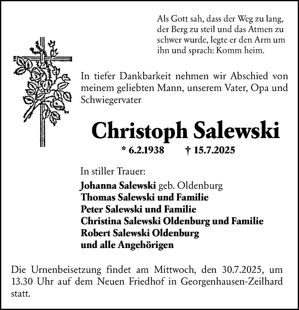  Traueranzeige für Christoph Salewski vom 26.07.2025 aus Darmstädter Echo