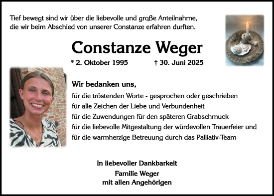 Traueranzeige von Constanze Weger von Wiesbadener Kurier