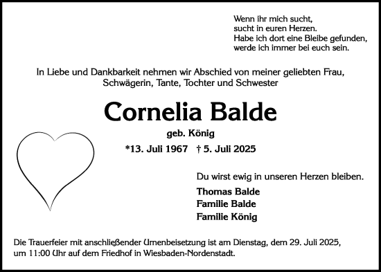 Traueranzeige von Cornelia Balde von Hochheimer Zeitung