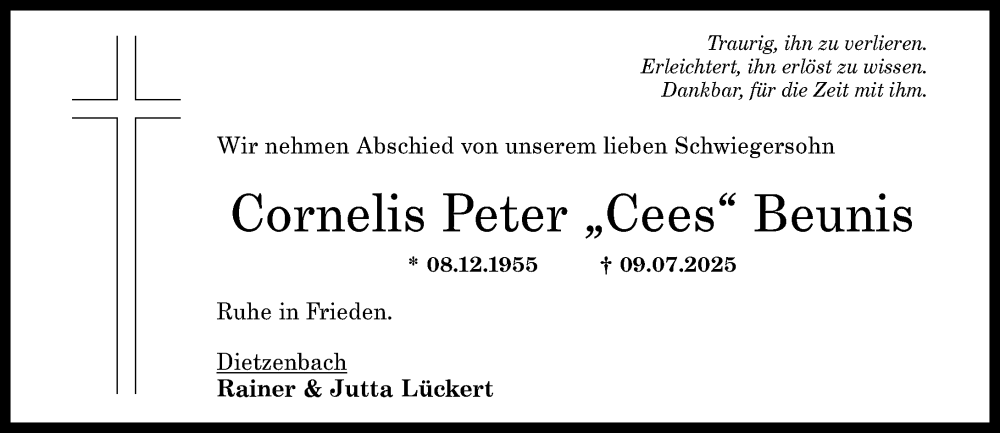  Traueranzeige für Cornelis Peter Beunis vom 12.07.2025 aus Allgemeine Zeitung Rheinhessen-Nahe