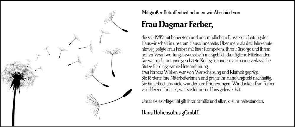  Traueranzeige für Dagmar Ferber vom 15.07.2025 aus Wetzlarer Neue Zeitung