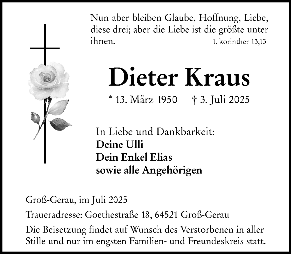  Traueranzeige für Dieter Kraus vom 12.07.2025 aus Groß-Gerauer Echo