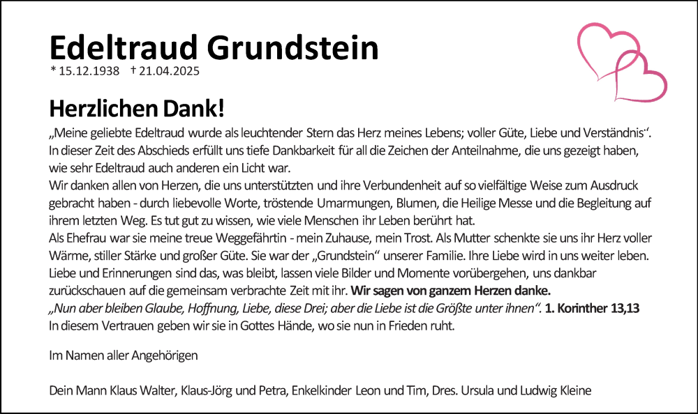  Traueranzeige für Edeltraud Grundstein vom 19.07.2025 aus Allgemeine Zeitung Rheinhessen-Nahe