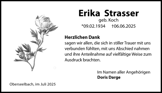 Traueranzeige von Erika Strasser von Idsteiner Land/Untertaunus