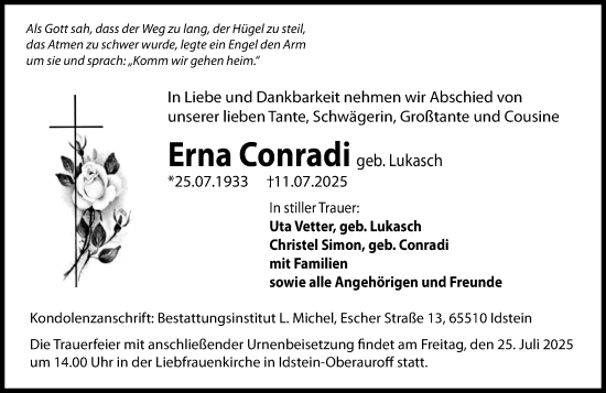 Traueranzeige von Erna Conradi von Wiesbadener Kurier