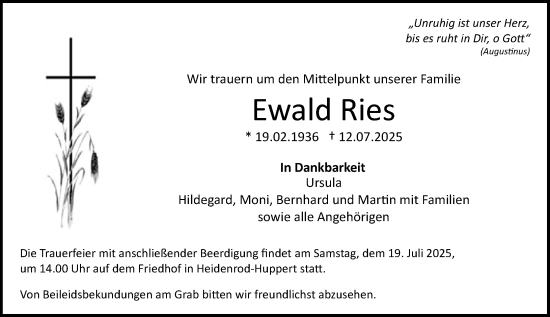 Traueranzeige von Ewald Ries von Idsteiner Land/Untertaunus