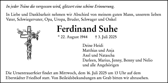 Traueranzeige von Ferdinand Suhe von Darmstädter Echo